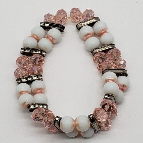 Vintage Costume Jewelry Cluster Floral Pink Blue Necklace Earring & Bracelet Set - Picture 5 of 15